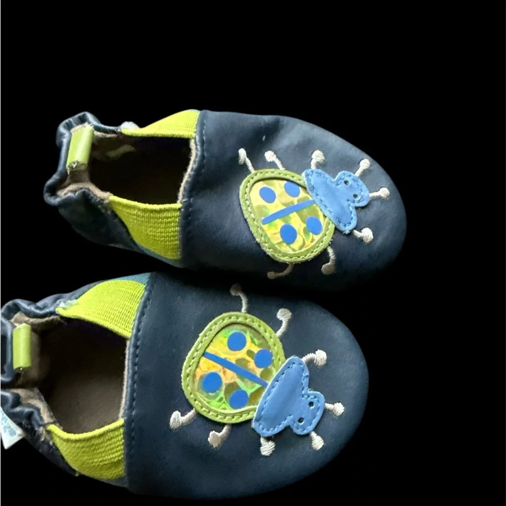 🌞❄️Robeez Navy and Lime Bug Baby Shoes
